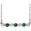 Genuine Emerald Necklace in 14 Karat White Gold Emerald & .08 Carat Diamond Bezel-Set Bar 16-18