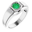 Genuine Emerald Ring in 14 Karat White Gold Emerald & .08 Carat Diamond Men's Ring