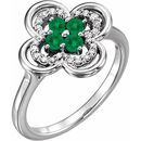 Genuine Emerald Ring in 14 Karat White Gold Emerald & 1/10 Carat Diamond Ring