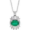 Genuine Emerald Necklace in 14 Karat White Gold Emerald & 1/3 Carat Diamond 16-18