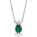 Genuine Emerald Necklace in 14 Karat White Gold Emerald & 1/4 Carat Diamond 16-18