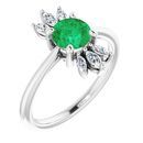 Genuine Emerald Ring in 14 Karat White Gold Emerald & 1/4 Carat Diamond Ring