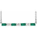 Genuine Emerald Necklace in 14 Karat White Gold Emerald & 1/5 Carat Diamond Bar 16-18