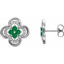 Genuine Emerald Earrings in 14 Karat White Gold Emerald & 1/5 Carat Diamond Clover Earrings