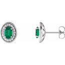Genuine Emerald Earrings in 14 Karat White Gold Emerald & 1/5 Carat Diamond Halo-Style Earrings