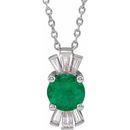 Genuine Emerald Necklace in 14 Karat White Gold Emerald & 1/6 Carat Diamond 16-18