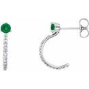 Genuine Emerald Earrings in 14 Karat White Gold Emerald & 1/6 Carat Diamond Hoop Earrings