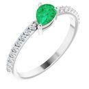 Genuine Emerald Ring in 14 Karat White Gold Emerald & 1/6 Carat Diamond Ring
