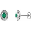Genuine Emerald Earrings in 14 Karat White Gold Emerald & 1/8 Carat Diamond Halo-Style Earrings