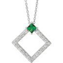 Genuine Emerald Necklace in 14 Karat White Gold Emerald & 3/8 Carat Diamond 16-18