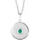 Genuine Emerald Necklace in 14 Karat White Gold Emerald Disc 16-18