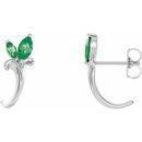 Genuine Emerald Earrings in 14 Karat White Gold Emerald Floral-Inspired J-Hoop Earrings