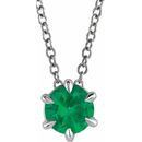 Genuine Emerald Necklace in 14 Karat White Gold Emerald Solitaire 16-18