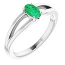 Genuine Emerald Ring in 14 Karat White Gold Emerald Solitaire Youth Ring
