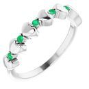 Genuine Emerald Ring in 14 Karat White Gold Emerald Stackable Heart Ring