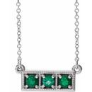 Genuine Emerald Necklace in 14 Karat White Gold Emerald Three-Stone Granulated Bar 16-18