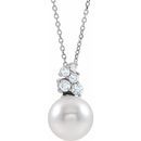 White Pearl Necklace in 14 Karat White Gold Freshwater Cultured Pearl & 1/4 Carat Diamond 16-18