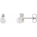 White Pearl Earrings in 14 Karat White Gold Freshwater Cultured Pearl & 0.2 Carat Diamond Earrings