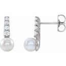 White Pearl Earrings in 14 Karat White Gold Freshwater Cultured Pearl & 1/6 Carat Diamond Earrings