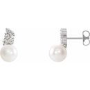 White Pearl Earrings in 14 Karat White Gold Freshwater Cultured Pearl & 3/8 Carat Diamond Earrings
