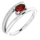 Red Garnet Ring in 14 Karat White Gold Garnet & 1/8 Carat Diamond Bypass Ring