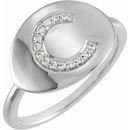 White Diamond Ring in 14 Karat White Gold Initial C .08 Carat Diamond Ring
