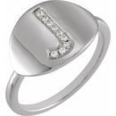 White Diamond Ring in 14 Karat White Gold Initial J .05 Carat Diamond Ring