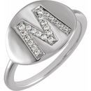 White Diamond Ring in 14 Karat White Gold Initial M 1/8 Carat Diamond Ring