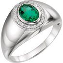 Buy 14 Karat White Gold Men's Genuine Chatham Emerald & Diamond Accented Ring