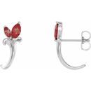 Red Garnet Earrings in 14 Karat White Gold Mozambique Garnet Floral-Inspired J-Hoop Earrings