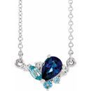 Genuine Sapphire Necklace in 14 Karat White Gold Multi-Gemstone & .06 Carat Diamond 16