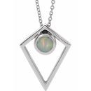 White Opal Necklace in 14 Karat White Gold Opal Cabochon Pyramid 16-18