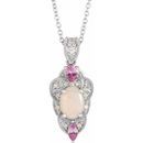 Ethiopian Opal Necklace in 14 Karat Ethiopian Gold Opal, Pink Sapphire & 1/10 Carat Diamond Vintage-Inspired 16-18