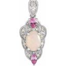 Genuine Opal Pendant in 14 Karat Genuine Gold Opal, Pink Sapphire & 1/10 Carat Diamond Vintage-Inspired Pendant
