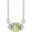 Genuine Peridot Necklace in 14 Karat White Gold Peridot & .05 Carat Diamond Halo-Style 18
