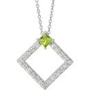 Genuine Peridot Necklace in 14 Karat White Gold Peridot & 3/8 Carat Diamond 16-18