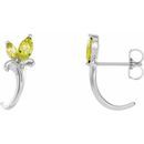 Genuine Peridot Earrings in 14 Karat White Gold Peridot Floral-Inspired J-Hoop Earrings