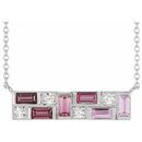 14 Karat White Gold Pink Multi-Gemstone & .125 Carat Weight Diamond Bar 18