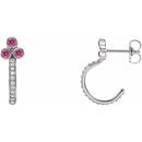 Pink Tourmaline Earrings in 14 Karat White Gold Pink Tourmaline & 1/4 Carat Diamond J-Hoop Earrings