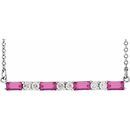 Pink Tourmaline Necklace in 14 Karat White Gold Pink Tourmaline & 1/5 Carat Diamond Bar 16-18