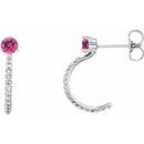 Pink Tourmaline Earrings in 14 Karat White Gold Pink Tourmaline & 1/6 Carat Diamond Hoop Earrings