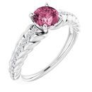 Pink Tourmaline Ring in 14 Karat White Gold Pink Tourmaline & 1/8 Carat Diamond Ring