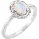 Moonstone Ring in 14 Karat White Gold Rainbow Moonstone & 1/10 Carat Diamond Halo-Style Ring