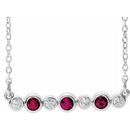 Genuine Ruby Necklace in 14 Karat White Gold Ruby & .08 Carat Diamond Bezel-Set Bar 16-18