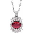 Genuine Ruby Necklace in 14 Karat White Gold Ruby & 1/3 Carat Diamond 16-18