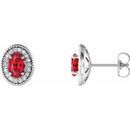 Genuine Ruby Earrings in 14 Karat White Gold Ruby & 1/5 Carat Diamond Halo-Style Earrings