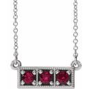 Genuine Ruby Necklace in 14 Karat White Gold Ruby Three-Stone Granulated Bar 16-18