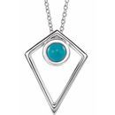 Genuine Turquoise Necklace in 14 Karat White Gold Turquoise Cabochon Pyramid 16-18
