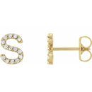 White Diamond Earrings in 14 Karat Yellow Gold .05 Carat Diamond Single Initial S Earring