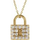 White Diamond Necklace in 14 Karat Yellow Gold 1/2 Carat Diamond Lock 16-18
